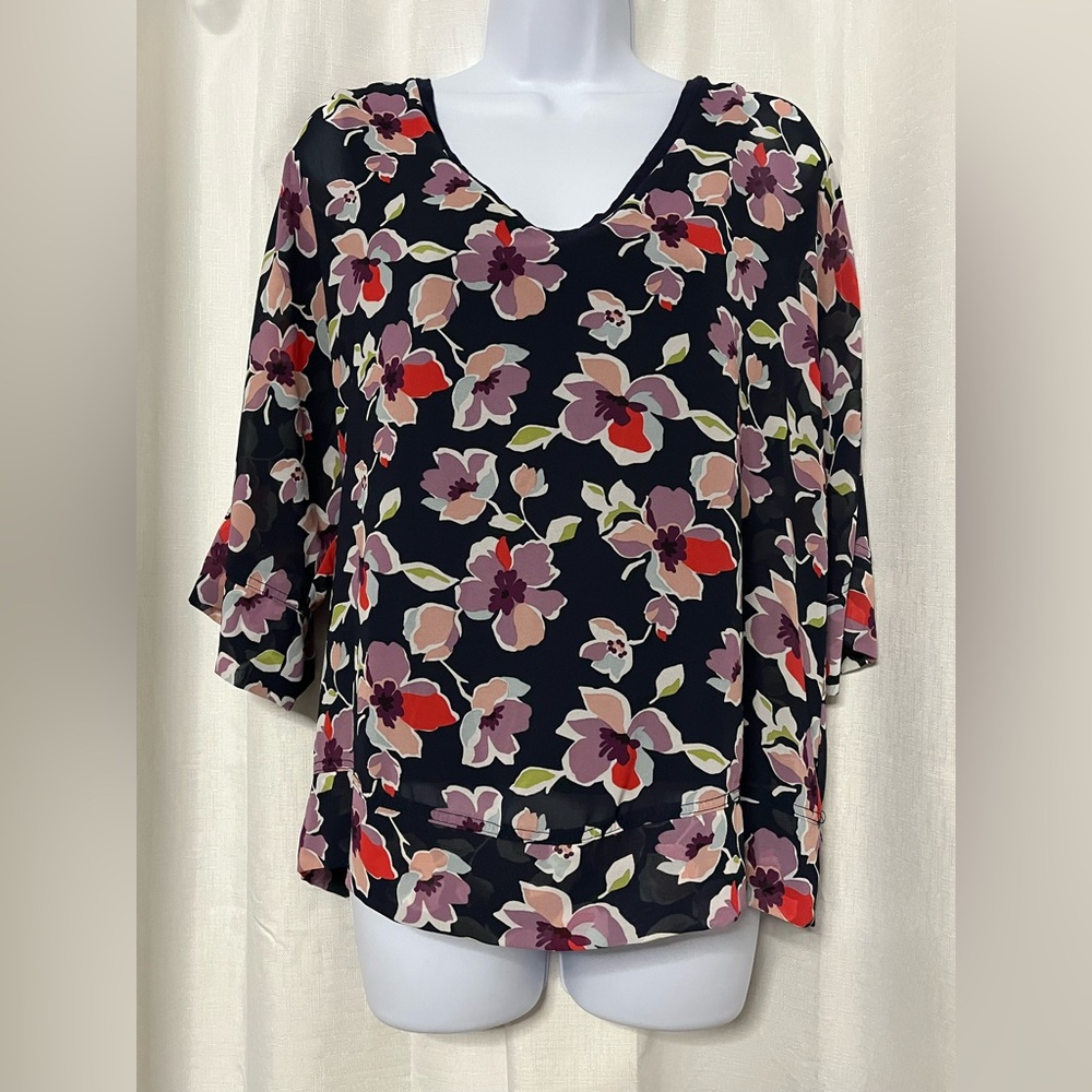 Bobeau Women’s Floral 3/4 Sleeve Blouse Size X-Small